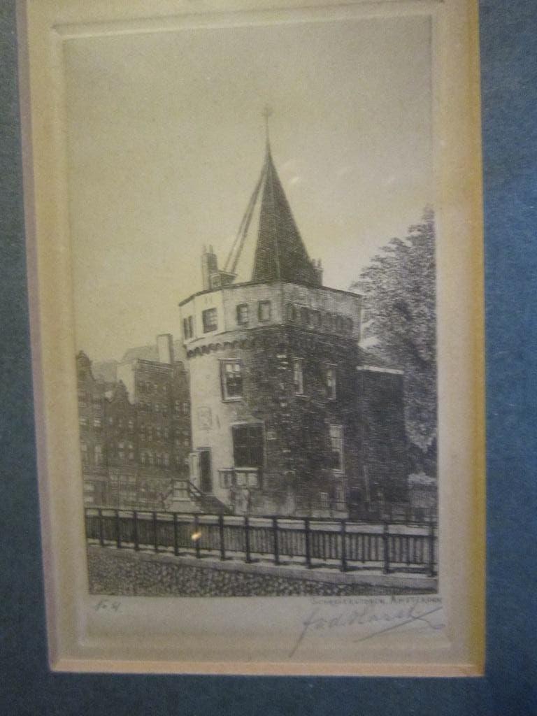 Amsterdam Schreierstoren, Mooie ets Frederik  v/d Harst, Antiek en Kunst, Ophalen of Verzenden, Ets