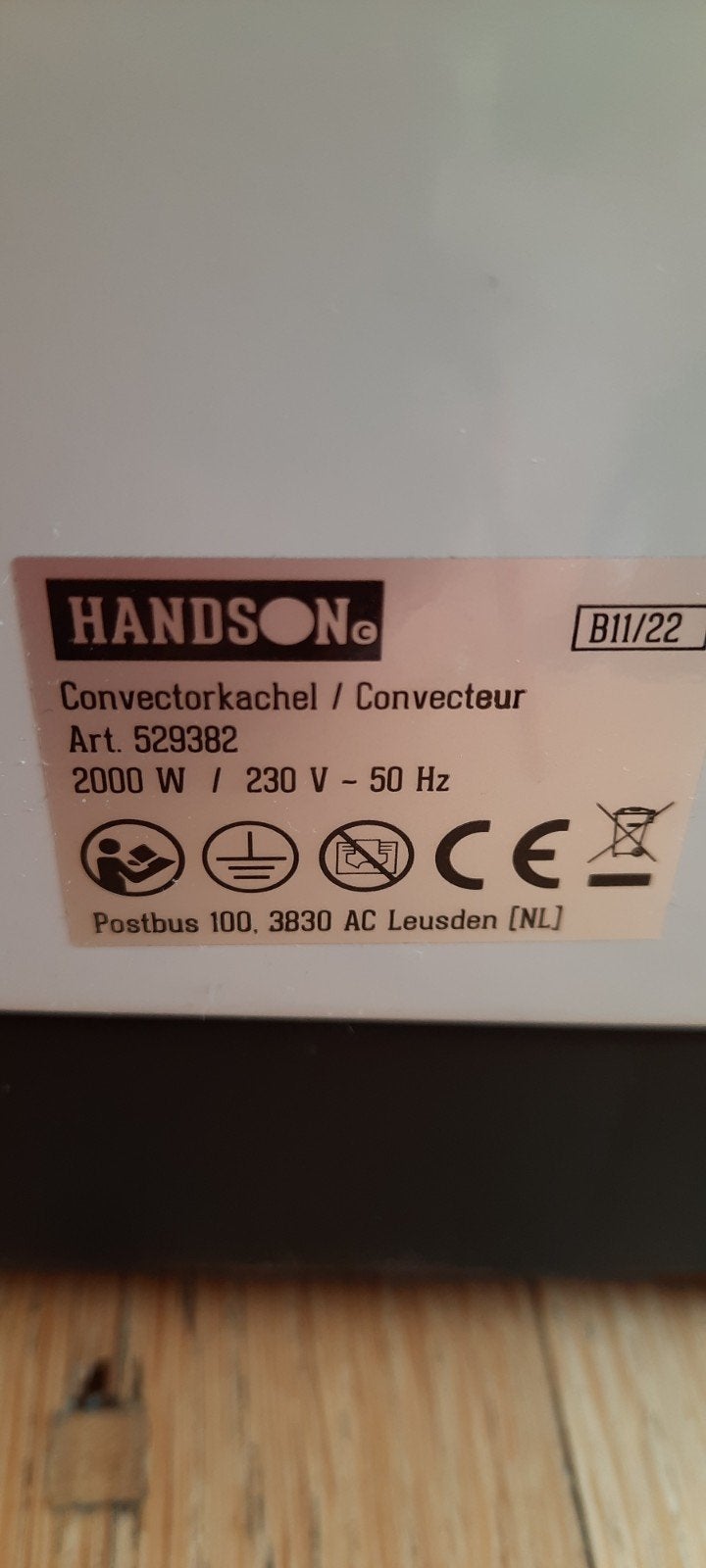 Handson Convectorkachel 2000W - Zo goed als nieuw, Ophalen, 30 tot 80 cm, Kachel, Zo goed als nieuw