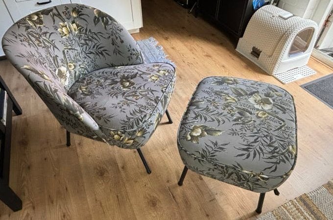 BePureHome Vogue Fauteuil + Hocker / Poef – Botanische Print, Huis en Inrichting, Stoelen, Ophalen, Gebruikt, Overige kleuren