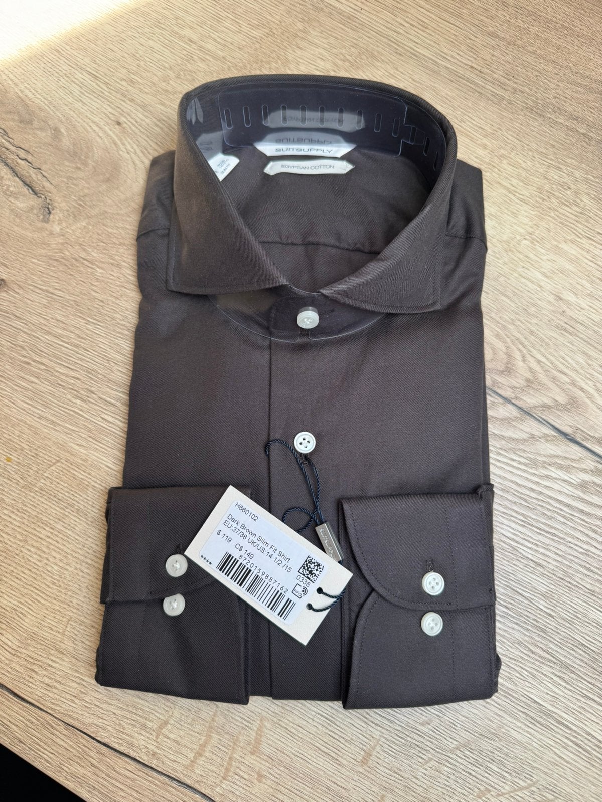 Suitsupply | Overhemd | Bruin | Maat 37/38 | Egyptian Cotton, Ophalen of Verzenden, Nieuw, Bruin, Halswijdte 38 (S) of kleiner