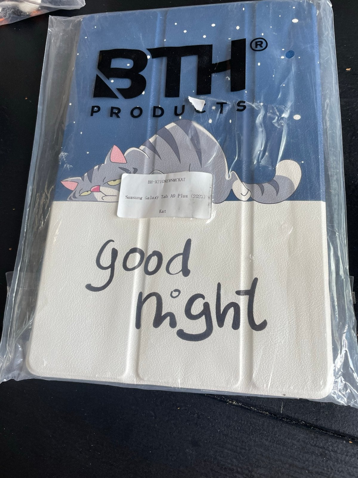 Samsung Galaxy Tab A9 Plus (2023) Hoesje - Kat 'Good Night', Ophalen of Verzenden, Nieuw, 11 inch, Bescherming voor- en achterkant