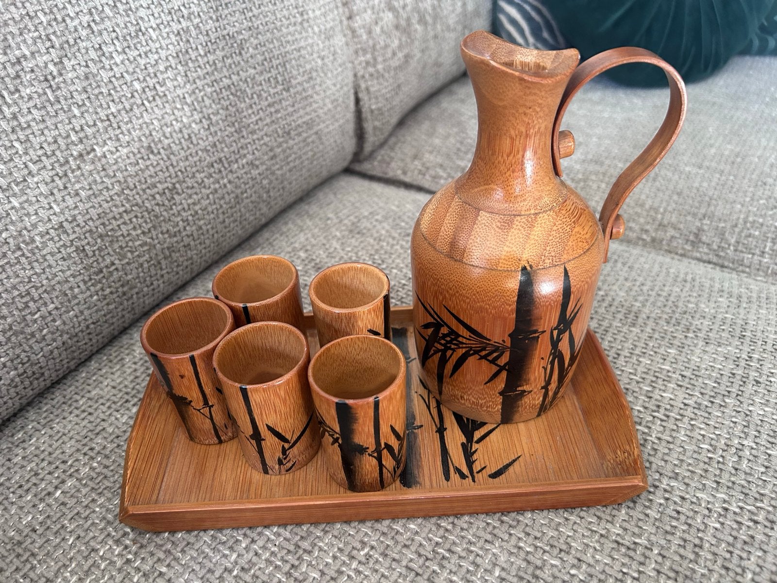 Bamboe Sake Set met Karaf Glaasjes Dienblad japan, Ophalen of Verzenden