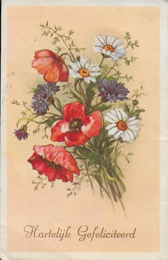 H1 oude gelopen ansichtkaart hartelijk gefeliciteerd 1964, Verzamelen, Ophalen of Verzenden, 1960 tot 1980, Gelopen, Feest(dag)
