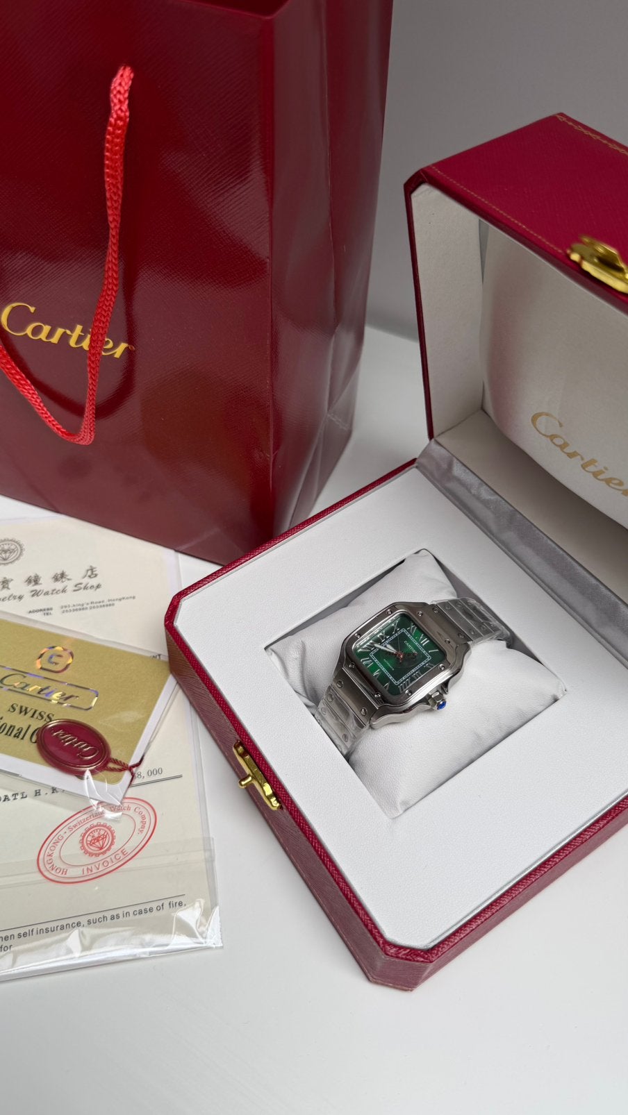 Cartier Santos de Cartier 35MM Green Dial Horloge, Ophalen of Verzenden, Nieuw