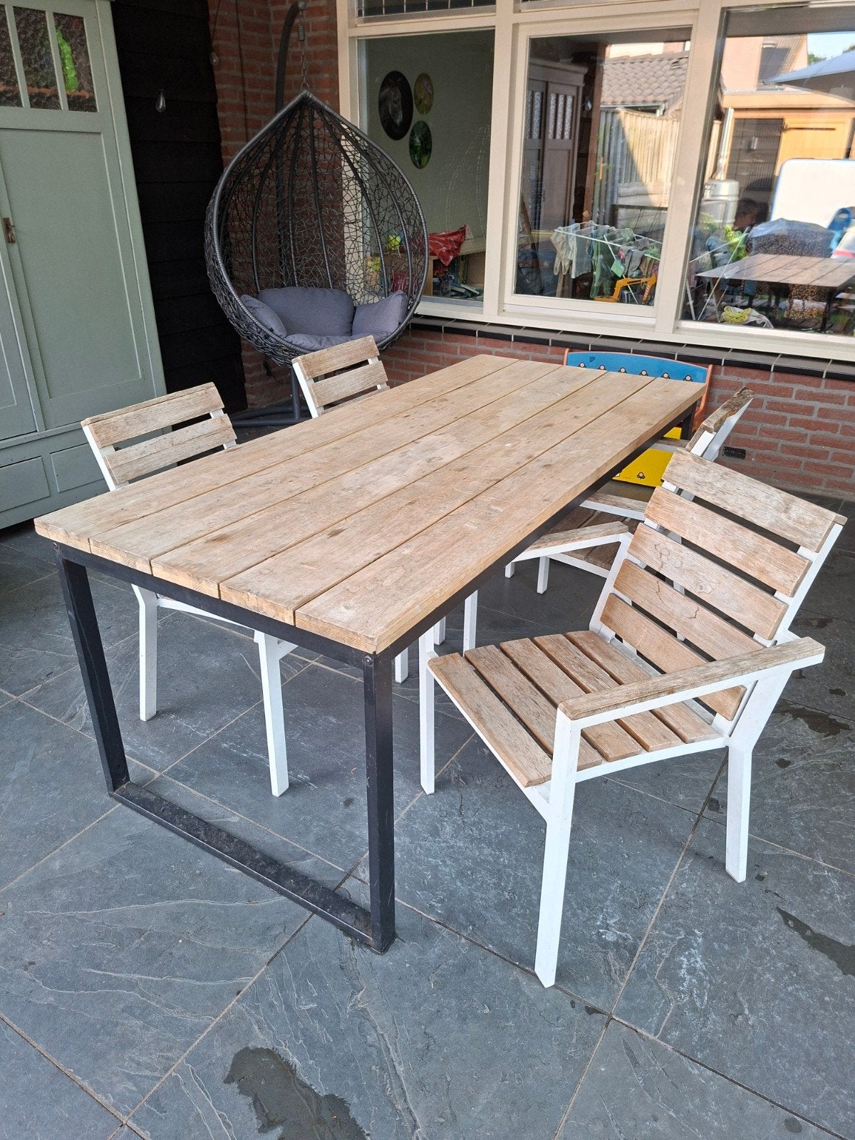 Tuinset tafel en 4 stoelen, Ophalen, 4 zitplaatsen, Gebruikt, Eettafel