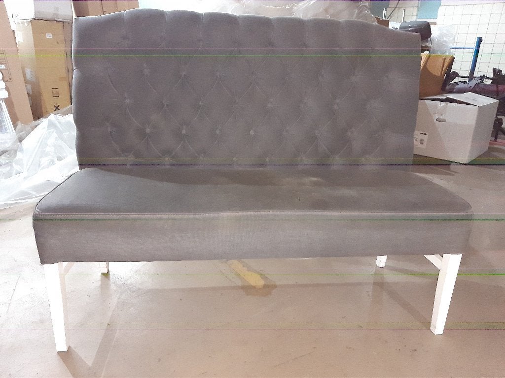 Bank eethoekbank grijs/blauw 1.30 m breed zitdiepte 40 cm, Hout, Gebruikt, Minder dan 75 cm, Tweepersoons