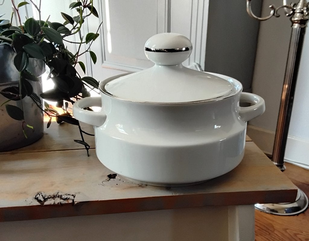HK Bavaria - vintage porseleinen dekschaal - zilverrandjes, Huis en Inrichting, Keuken | Servies, Vintage, Ophalen of Verzenden