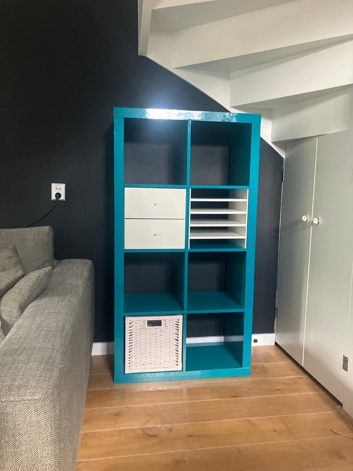IKEA Kallax Kast Turquoise met Lades en Inzetstukken, Ophalen, Minder dan 50 cm, Gebruikt, 100 tot 150 cm