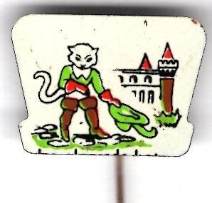 De Gelaarsde Kat blik sprookjes speldje laag druk ( W_195), Verzenden, Zo goed als nieuw, Figuurtje, Speldje of Pin