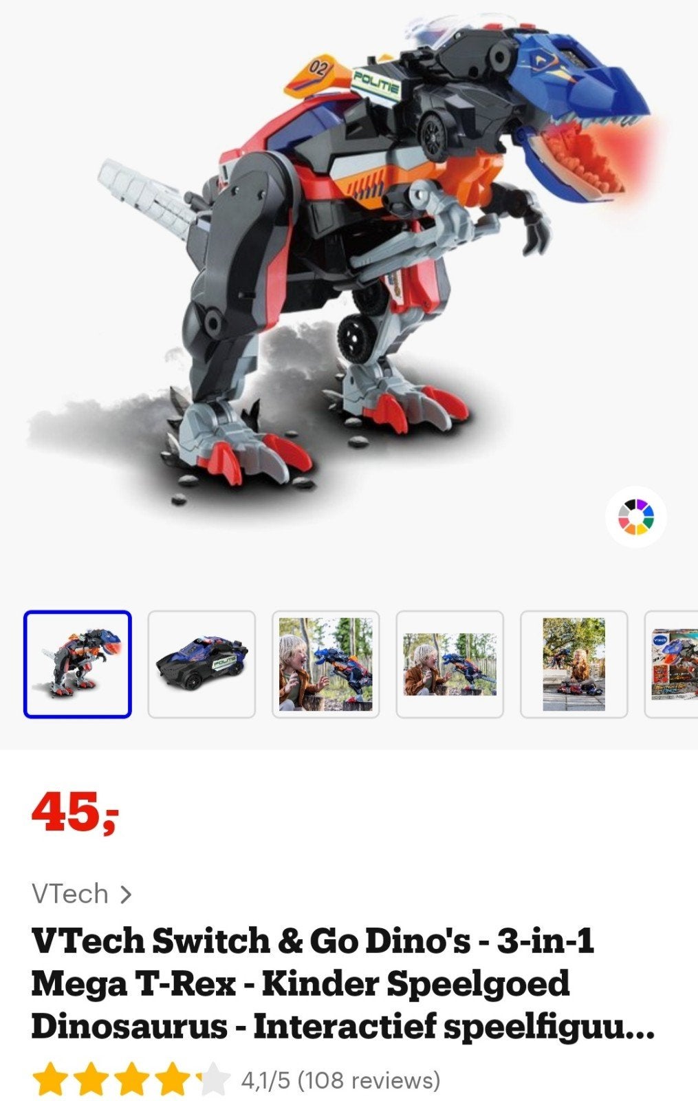 VTech Switch & Go Dino Politie Brandweer Helicopter, Ophalen of Verzenden, Zo goed als nieuw, 4 tot 6 jaar