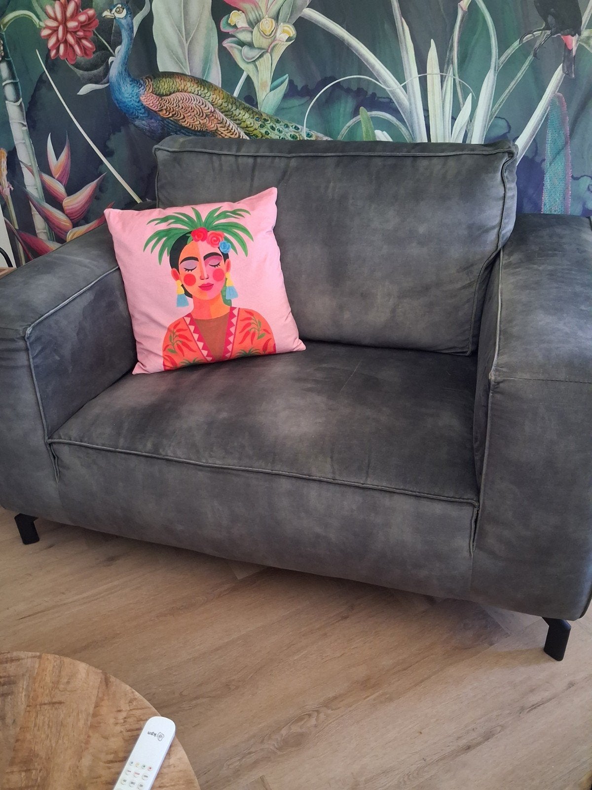 Loveseat groen/grijs 130cm breed, zithoogte 45cm, Ophalen, Gebruikt, Tweepersoons, Stof