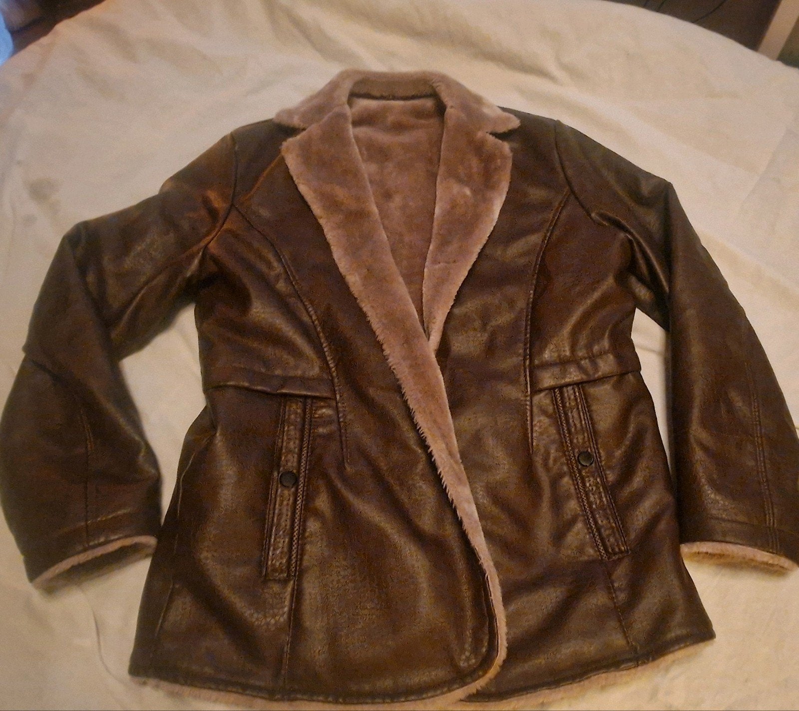 Bruine lederlook jas met teddy voering Maat M/L, Kleding | Dames, Maat 38/40 (M), Bruin, Ophalen of Verzenden, Onbekend