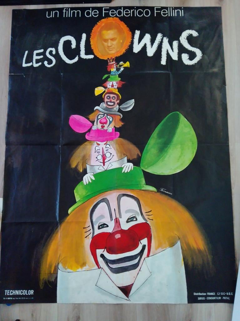 Vintage Filmposter Federico Fellini Les Clowns, Deurposter of groter, Ophalen of Verzenden, Film en Tv, Rechthoekig Staand