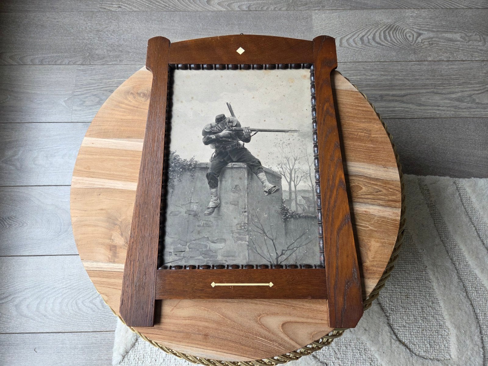 Grote ets van een militair met geweer en bajonet, Verzamelen, Militaria | Algemeen, Ophalen of Verzenden, Landmacht, Overige gebieden
