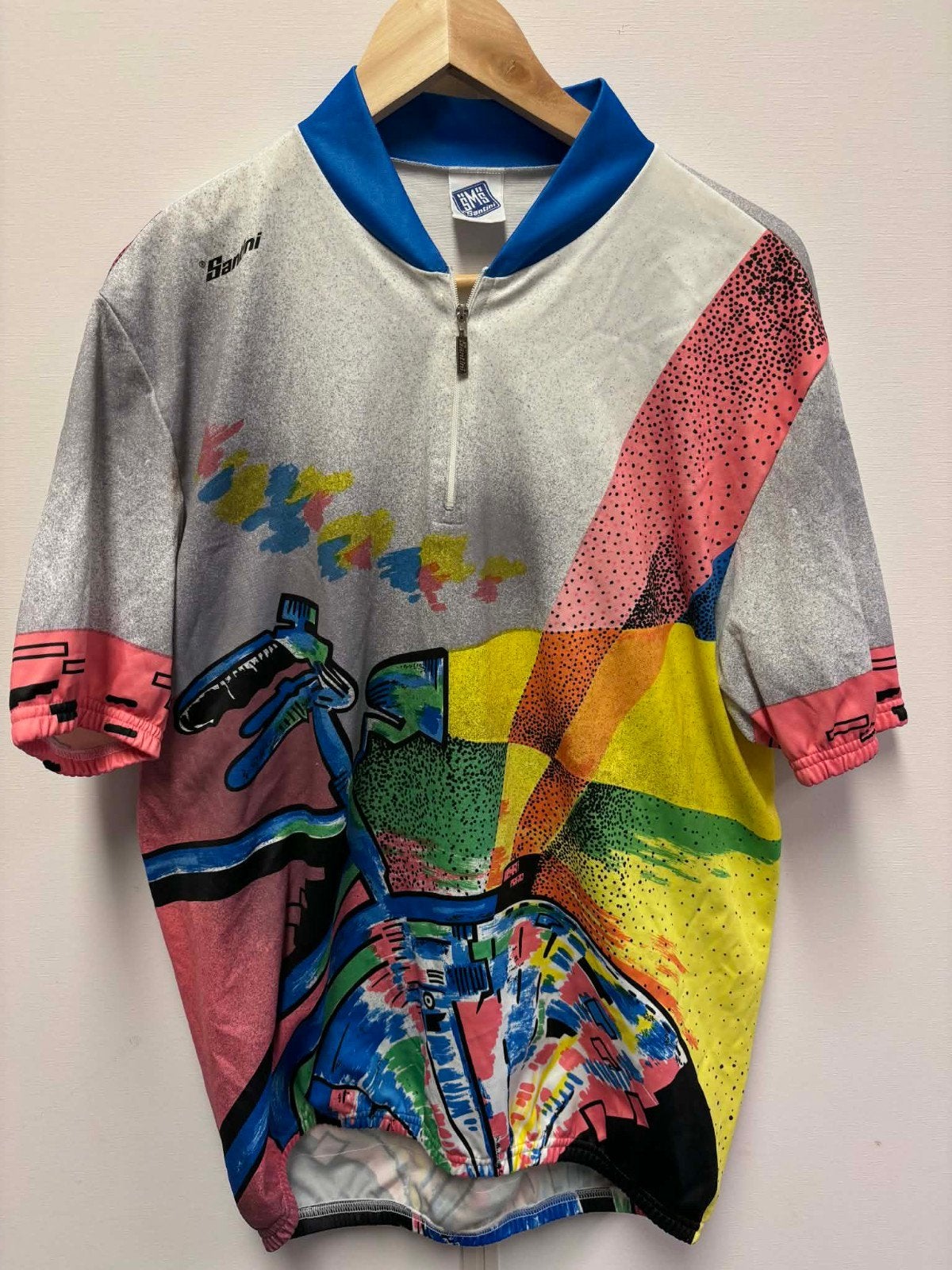 Vintage Santini Fietsjersey - Kleurrijk Retro Design, Fietsen en Brommers, Fietsaccessoires | Fietskleding, Gebruikt, Heren, Overige maten