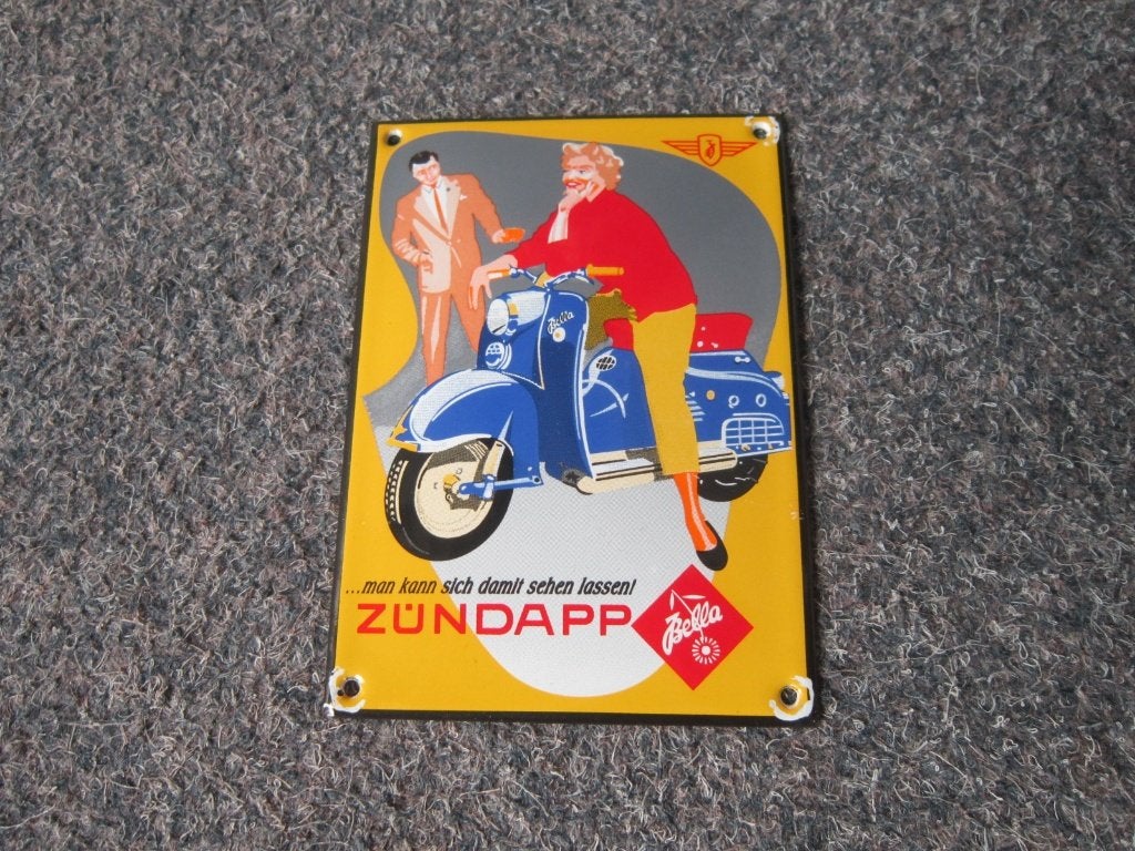 ZUNDAPP EMAILLE RECLAMEBORD, Verzamelen, Ophalen, Gebruikt, Reclamebord