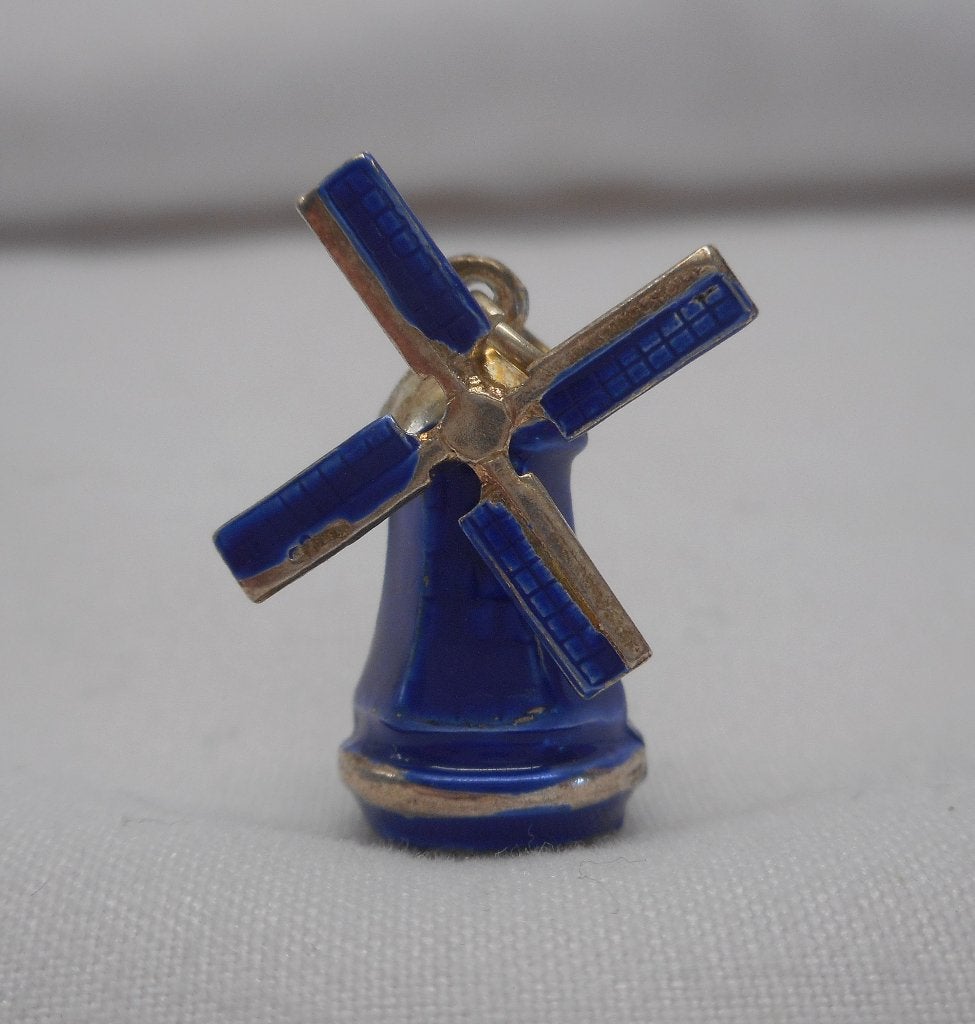 Zilveren vintage hanger molen met blauw nr.1124, Verzenden, Zo goed als nieuw, Blauw, Zilver