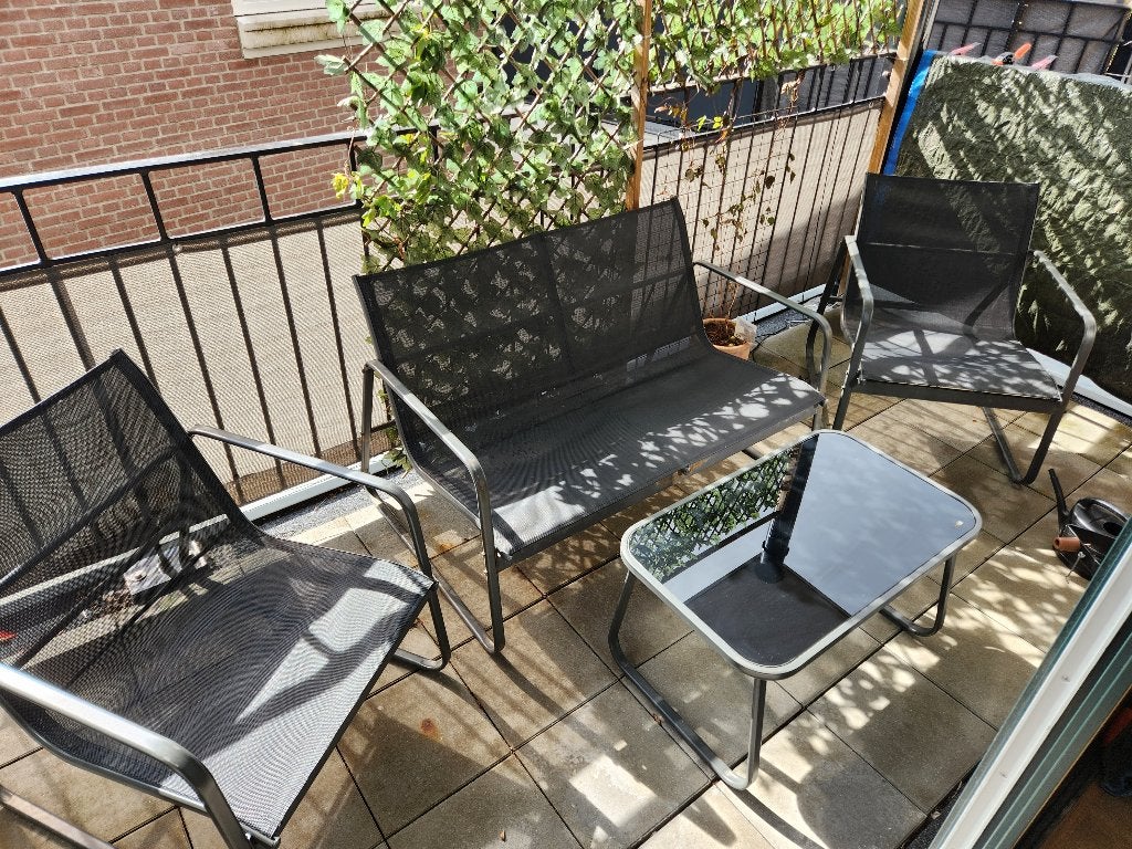 4-Piece Garden/Balcony Set – 2 Chairs, Bench & Table  – €35, Ophalen, 4 zitplaatsen, Gebruikt, Textileen
