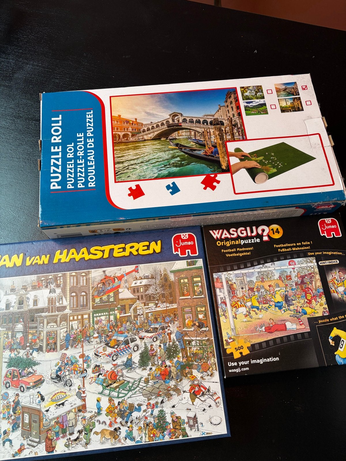 2 Jumbo legpuzzels (Jan van Haasteren & Wasgij) + puzzelmat, Ophalen, 500 t/m 1500 stukjes, Gebruikt, Legpuzzel