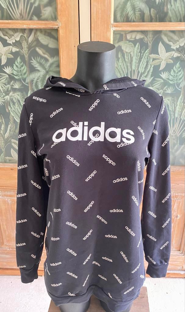 Adidas hoodie met logo print - Maat M, Ophalen of Verzenden, Gedragen, Maat 38/40 (M), Zwart