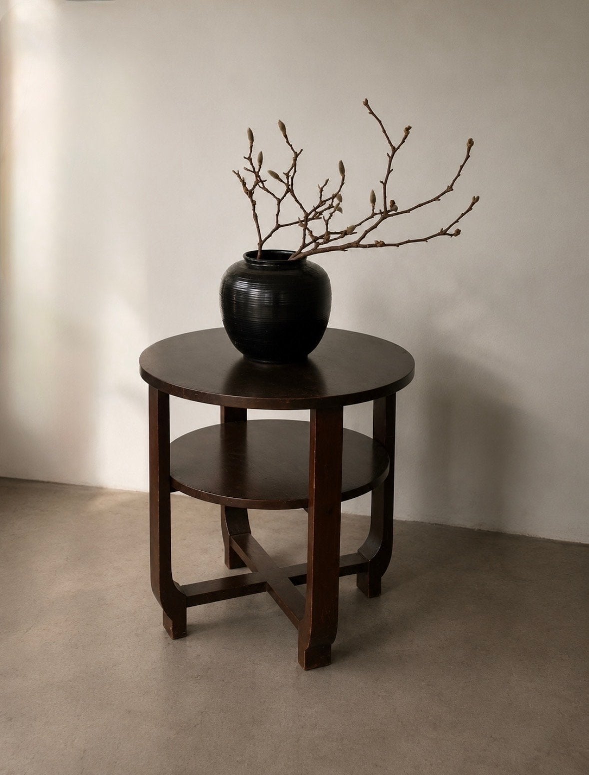 Elegante Art Deco Salontafel - Rond Hout, Ophalen