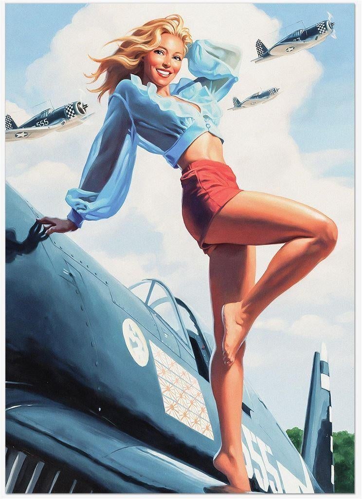 WO2 Grote Kunst Poster Sexy Blond Pin up Vliegtuig USA, Verzamelen, Militaria | Tweede Wereldoorlog, Verzenden, Luchtmacht, Amerika