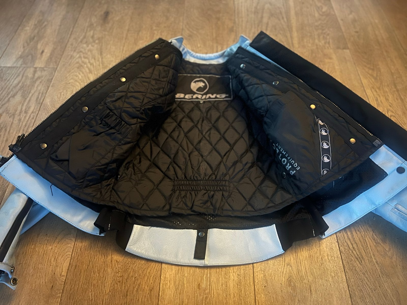 Bering leren motorjas dames - Lichtblauw/Zwart, Ophalen of Verzenden, Tweedehands, Dames, Jas | leer