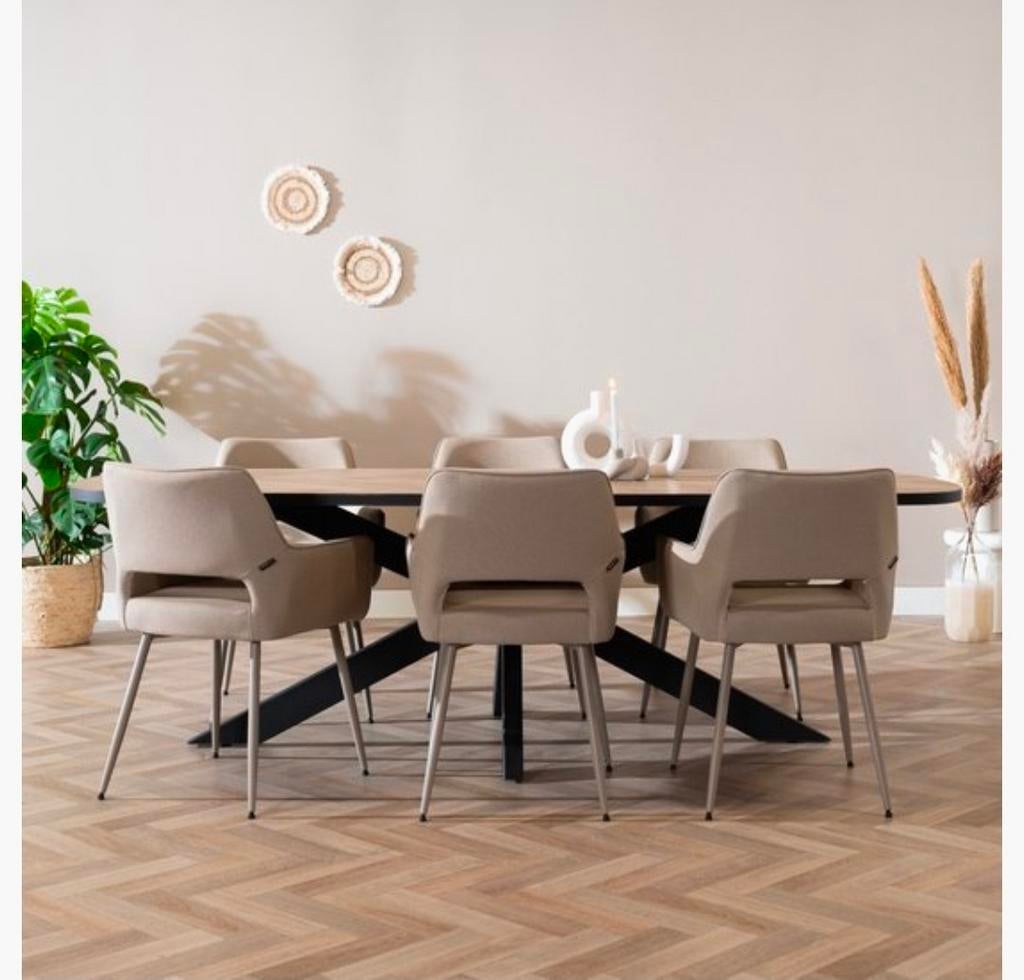 6 eetkamerstoelen Scandinavische stijl, Huis en Inrichting, Stoelen, Overige kleuren, Zo goed als nieuw, Stof, Vijf, Zes of meer stoelen