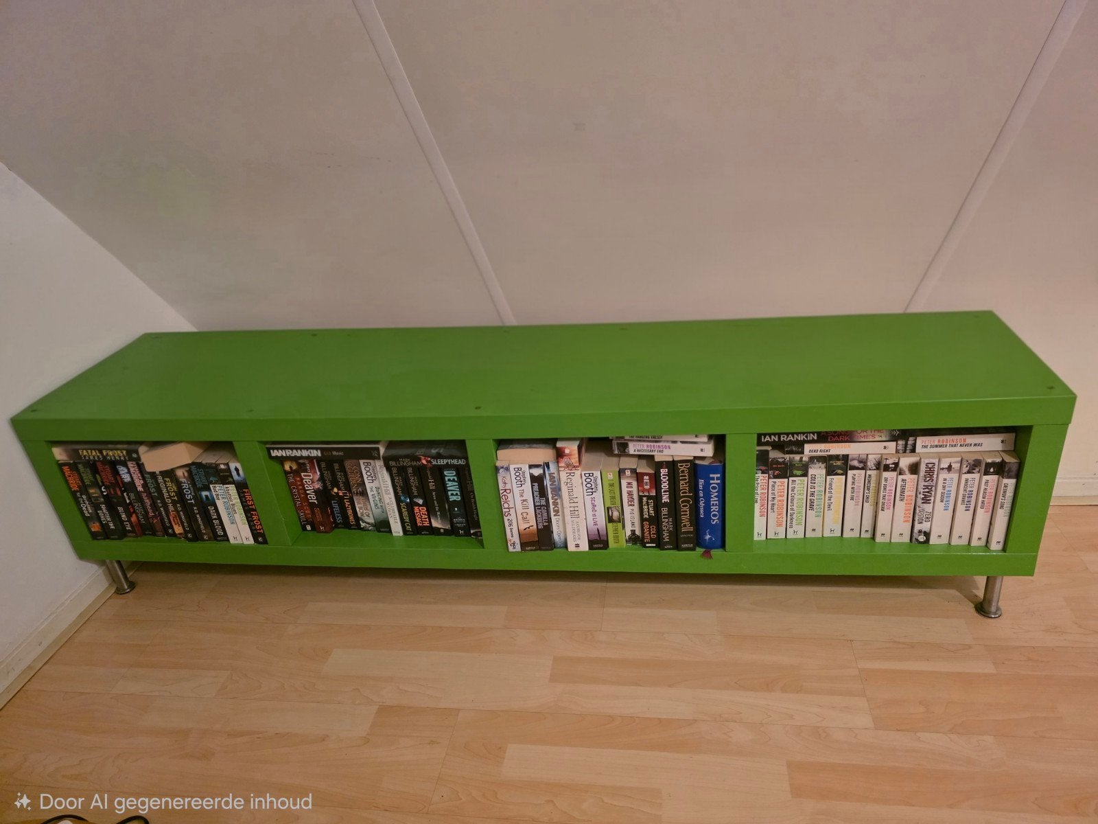 2 st Groene Boekenkast - 190 cm lang, 38 cm diep, Huis en Inrichting, Ophalen, Met plank(en), Gebruikt, 150 tot 200 cm