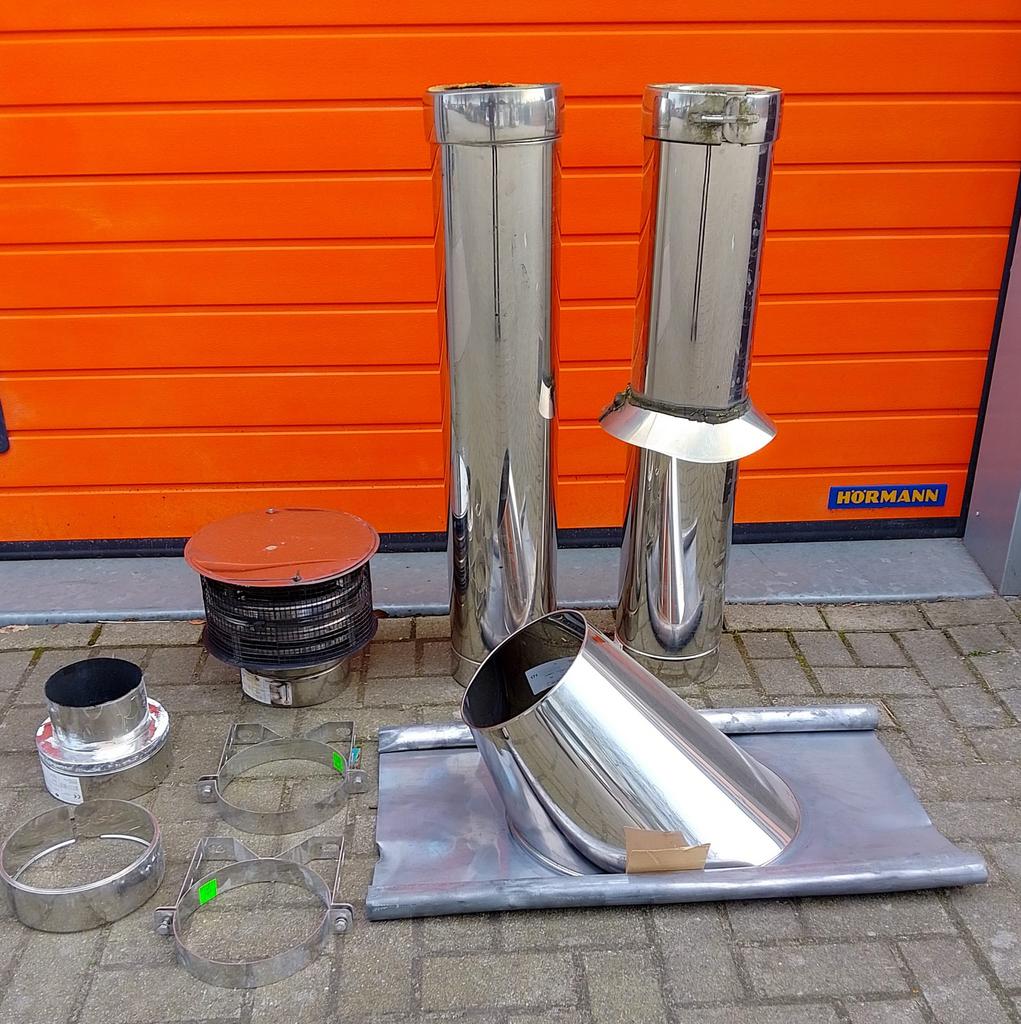 In nieuwstaat complete doorvoer 2 m dubbelwandig buis, Ophalen, Gebruikt, Hout, Houtkachel