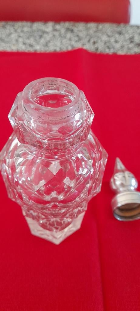 kristalen flesje met zilver stop, Antiek en Kunst, Ophalen of Verzenden