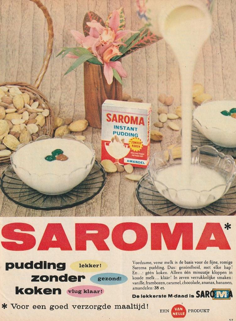 Retro reclame 1962 Saroma zuivel M-brigade amandeldessert, Verzamelen, Verzenden, Overige typen