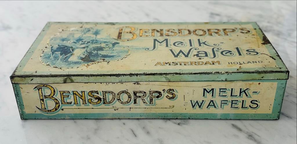 Vintage Bensdorp's Melk-Wafels blik, Amsterdam Holland, Verzamelen, Blikken, Ophalen of Verzenden, Gebruikt, Koek(jes), Overige merken