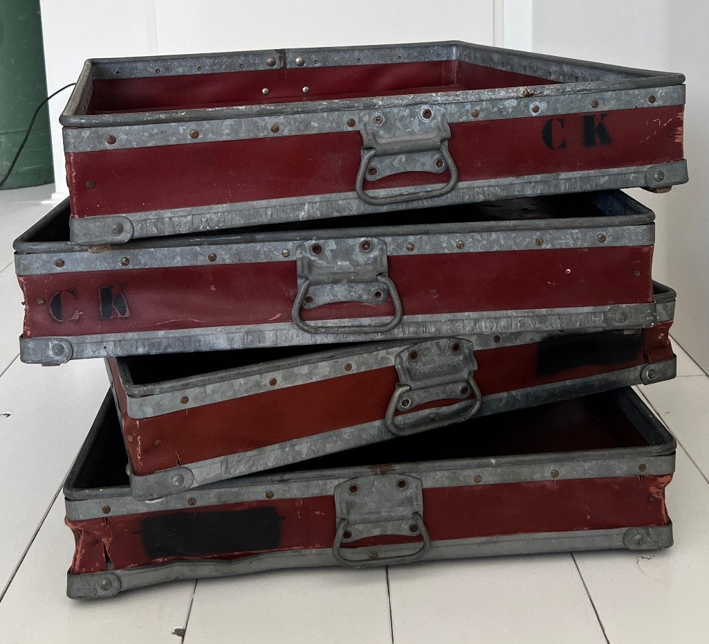 4x Vintage industriële transportbakken, Ophalen