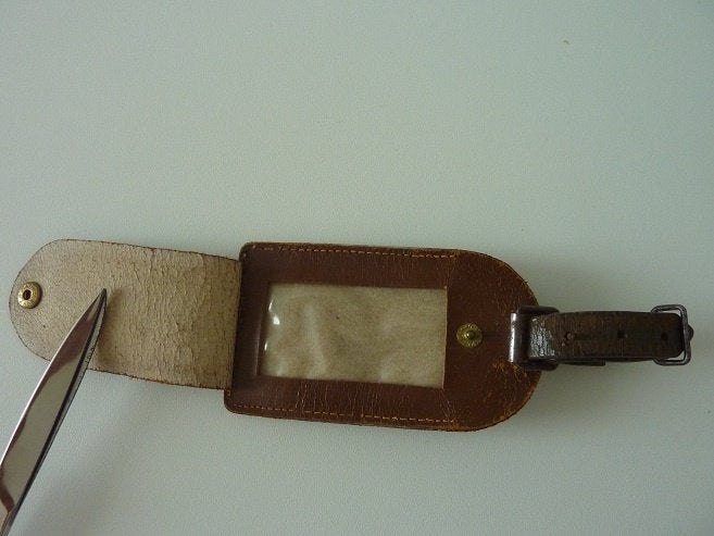 Leren Bagagelabel - Koffer label Bruin met klepje / venster, Ophalen