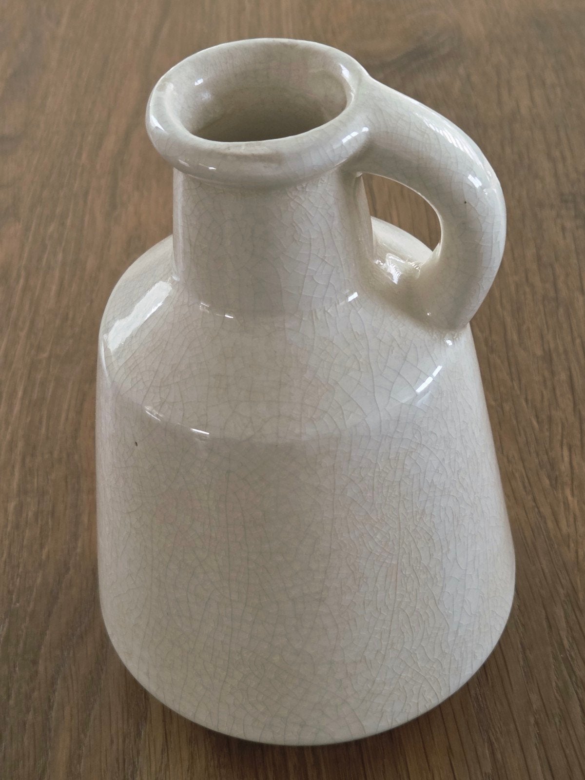Vaasje 17 cm, Beige, Met handvat, Ophalen of Verzenden, Zo goed als nieuw