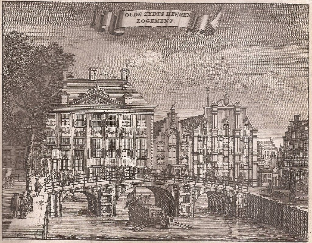 Amsterdam Oude Zydts Heeren Logment Commelin 1693 Kopergr., Antiek en Kunst, Stadsgezicht, Gravure, 12 cm, Met tekst