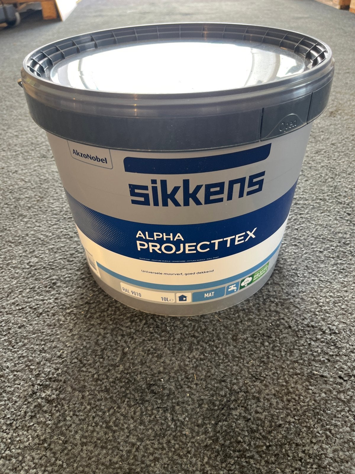 Sikkens Alpha Projecttex Muurverf RAL 9010 Mat 10L, Ophalen, 5 tot 10 liter, Wit, Nieuw