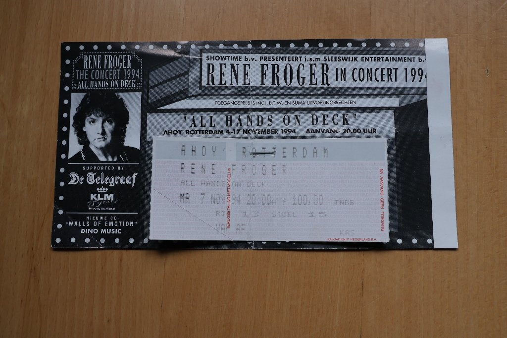 Oud Concert Ticket Rene Froger Ahoy Rotterdam 1994., Ophalen of Verzenden, Gebruikt
