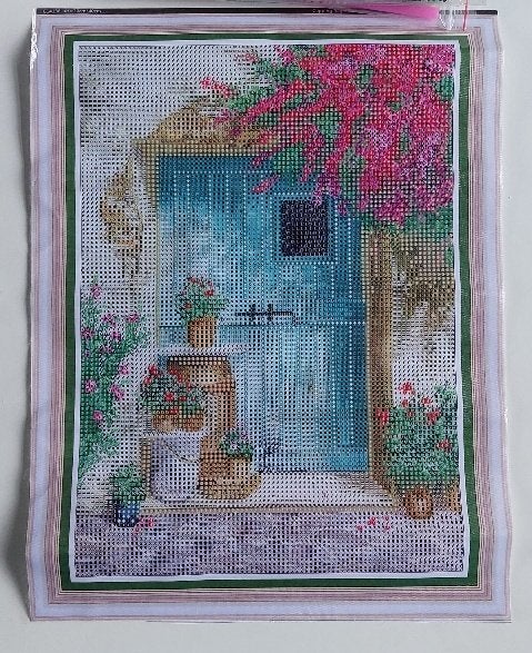kn. 5D (full) Diamond DIY Painting - 4138  BLAUWE DEUR, Overige thema's, Diamond painting, Nieuw, Meerkleurig
