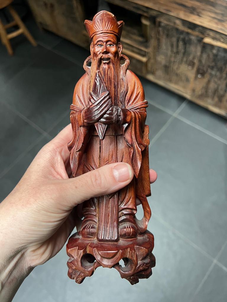 Chinese keizer beeld houtsnijwerk palissander chinees, Ophalen of Verzenden, Zo goed als nieuw, Mens