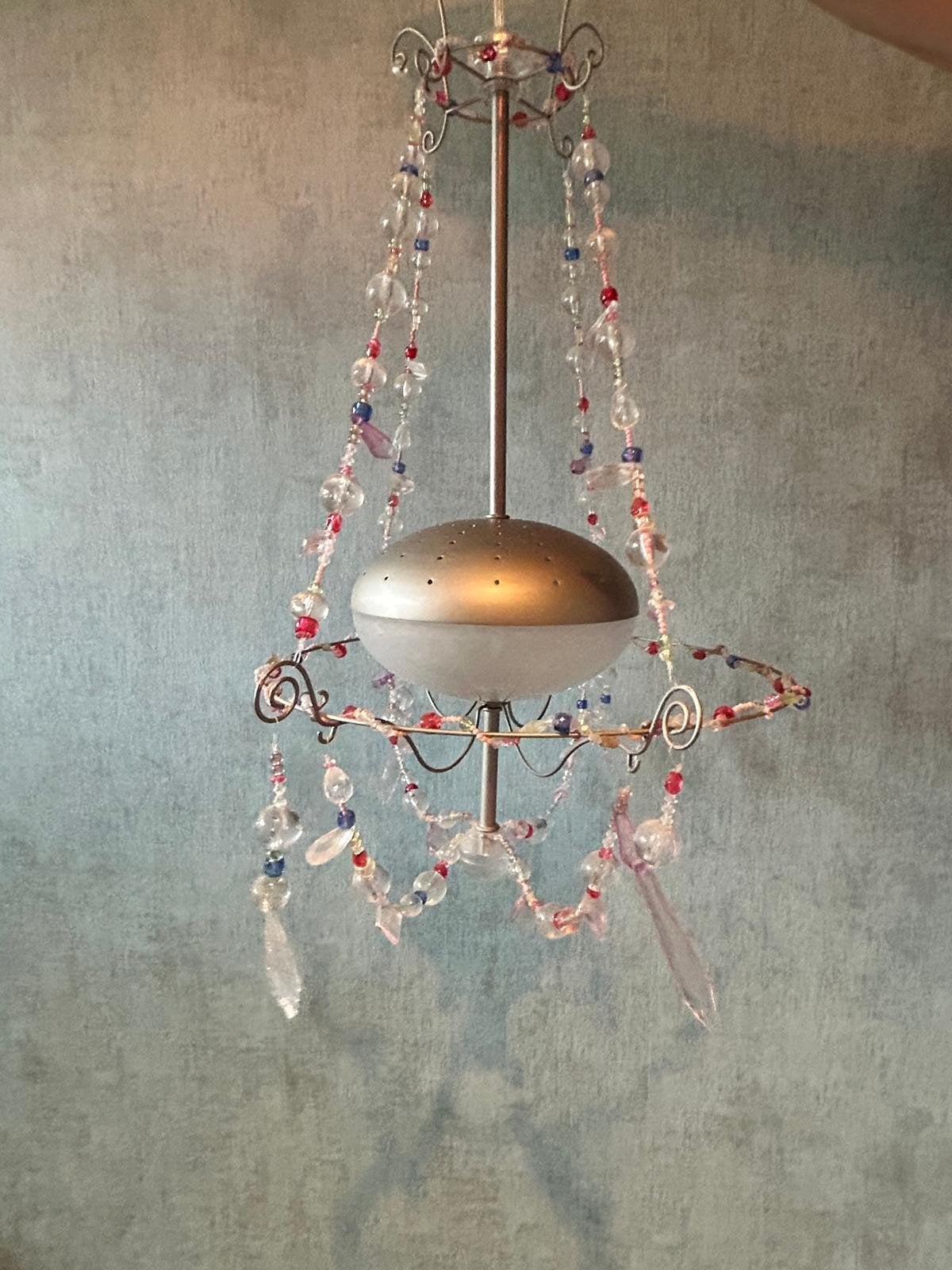 Decoratieve hanglamp met kralen, Ophalen, E27 (groot), Kunststof, Gebruikt