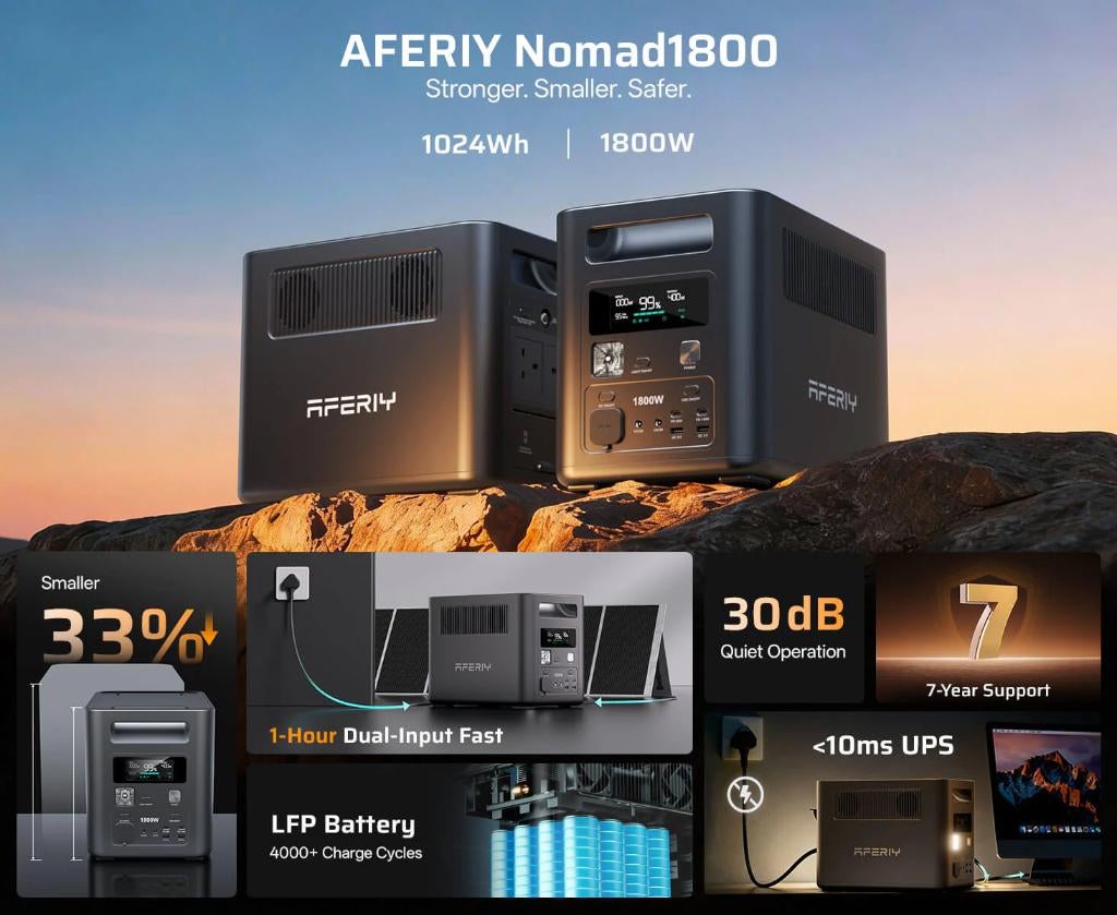 AFERIY Nomad1800  powerstation 1800W 1024Wh €419,-, Ophalen of Verzenden, Nieuw