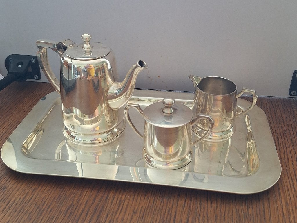 Antiek Art Deco verzilverd koffieservies  England, Antiek en Kunst, Verzenden, Zilver