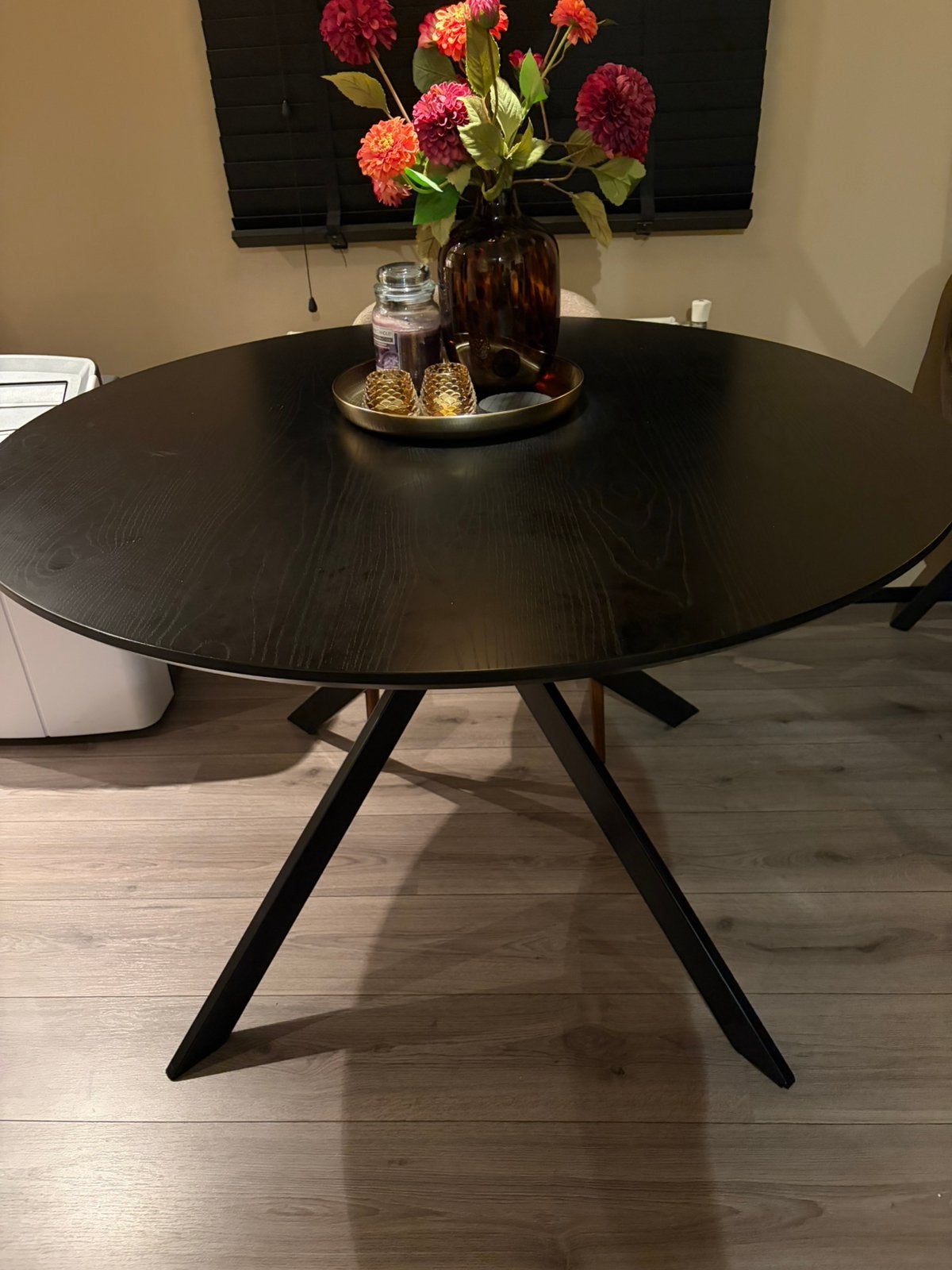 Eettafel rond zwart woood, Ophalen, 100 tot 150 cm, Rond, Zo goed als nieuw