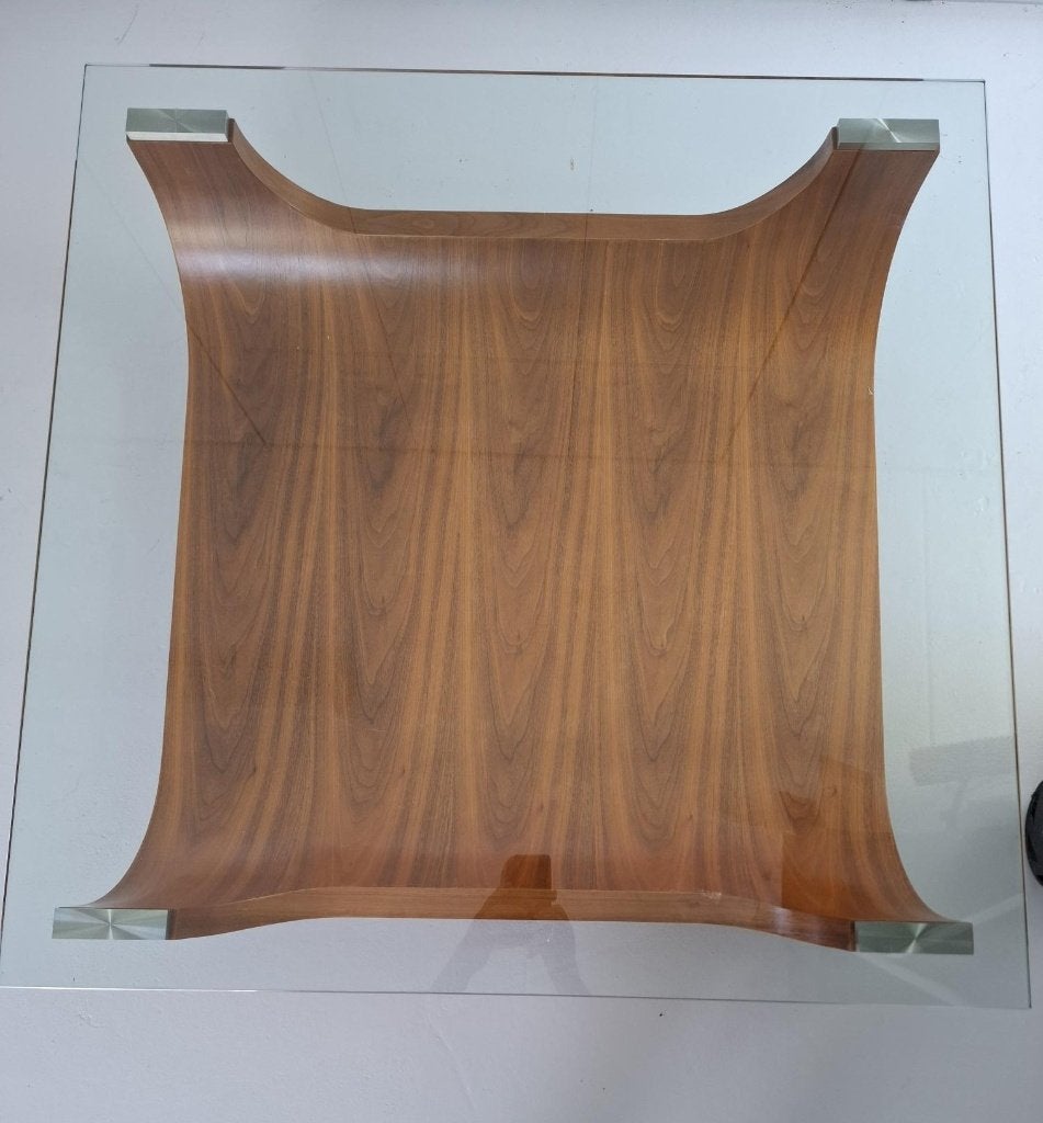 Noten Salontafel met glazen blad, Huis en Inrichting, Tafels | Salontafels, Ophalen, 50 tot 100 cm, Glas, Vierkant