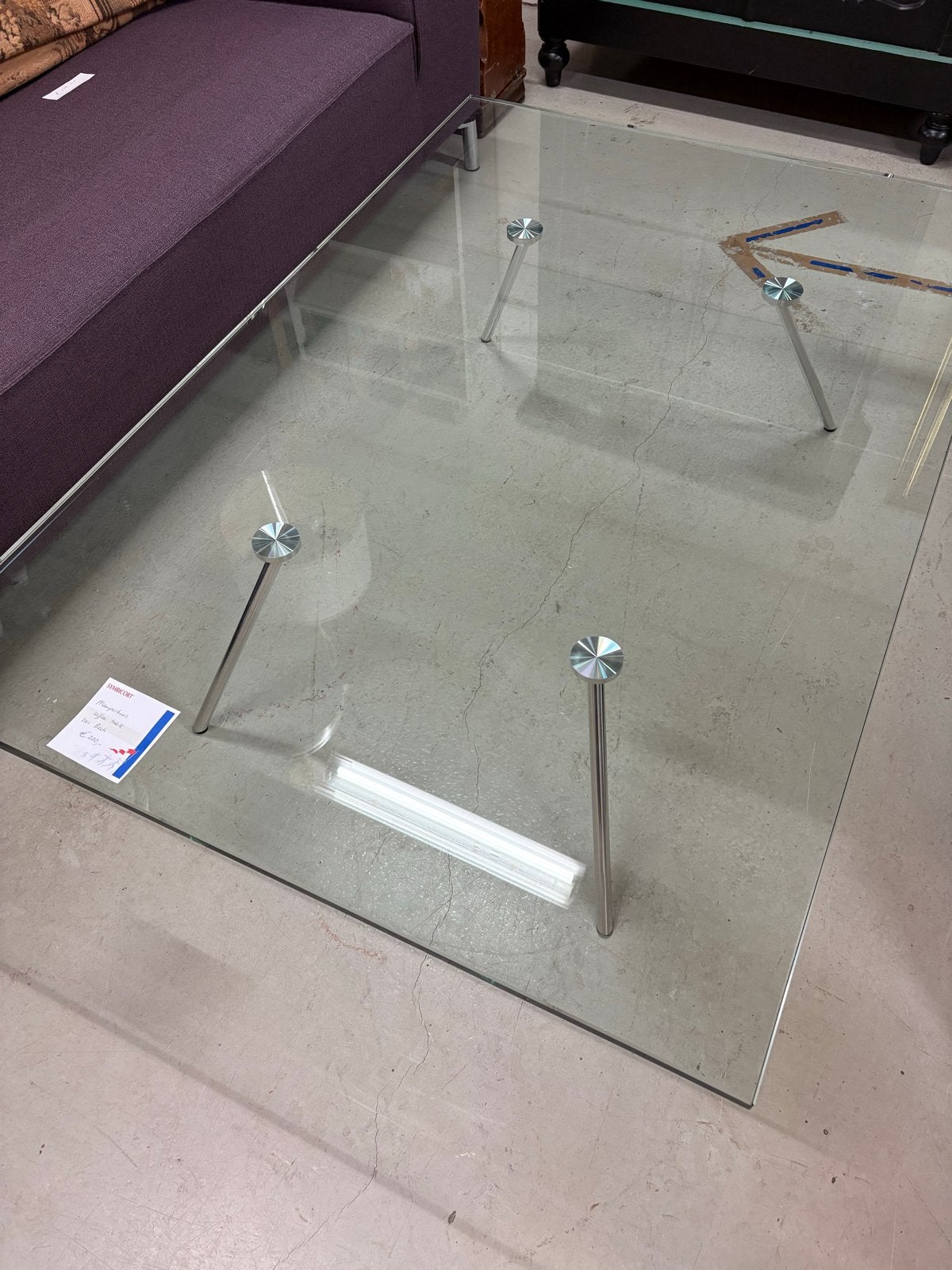 Stijlvolle glazen salontafel Mautertuus, design Van Beek, Ophalen, Gebruikt, 100 tot 150 cm, Glas