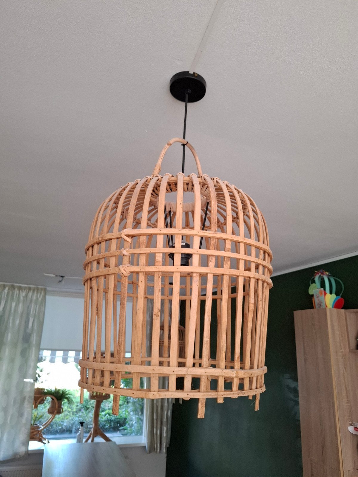2 Rotan hanglampen - Boheemse stijl, Ophalen, Zo goed als nieuw, Hout, E27 (groot)
