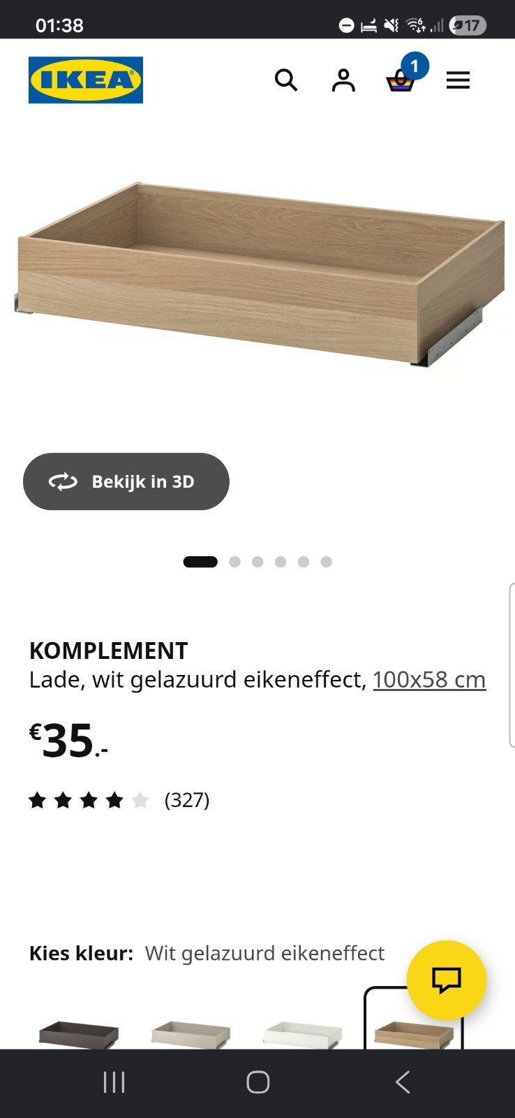 IKEA KOMPLEMENT lade 100x58, eiken, Ophalen, Modern, Scandinavisch, 1 of 2 laden, 50 tot 100 cm