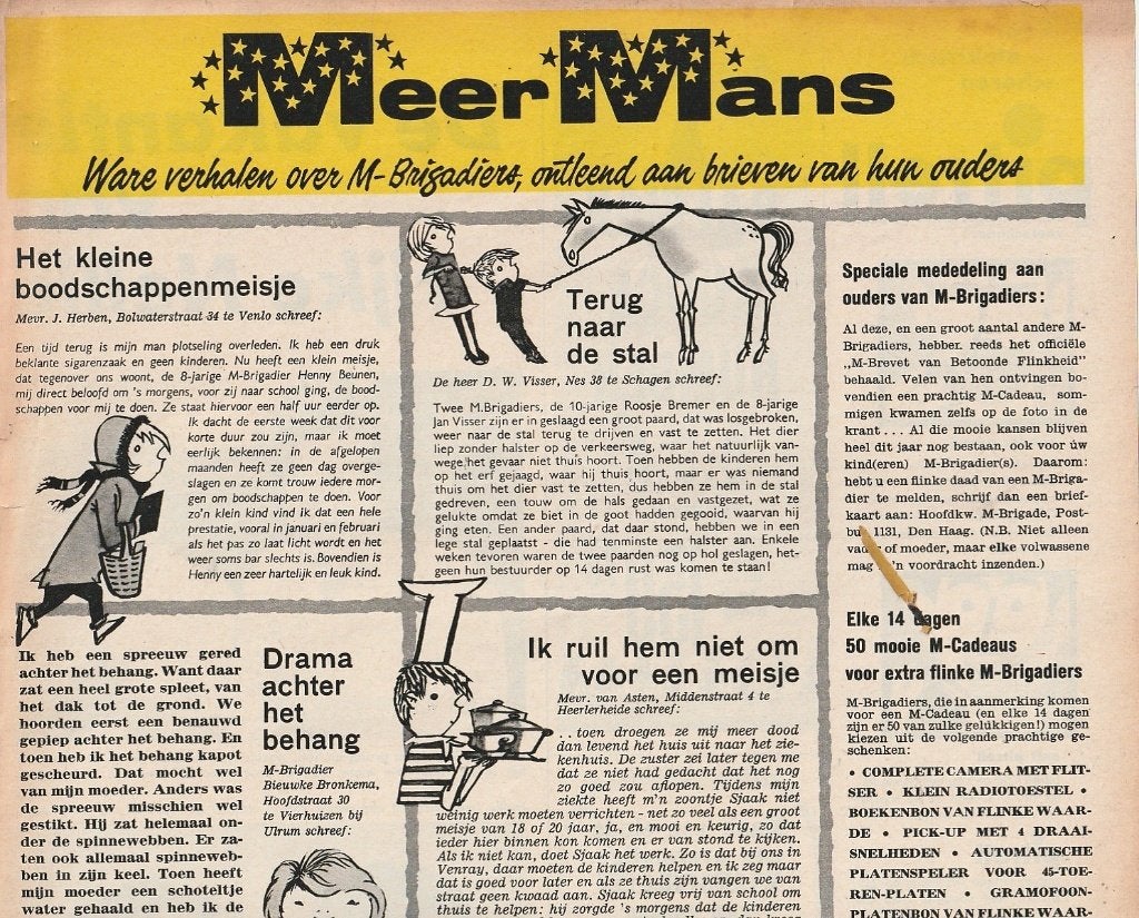 Retro reclame 1960 Melk zuivel M-brigade Sjaak & Roosje, Verzenden, Overige typen